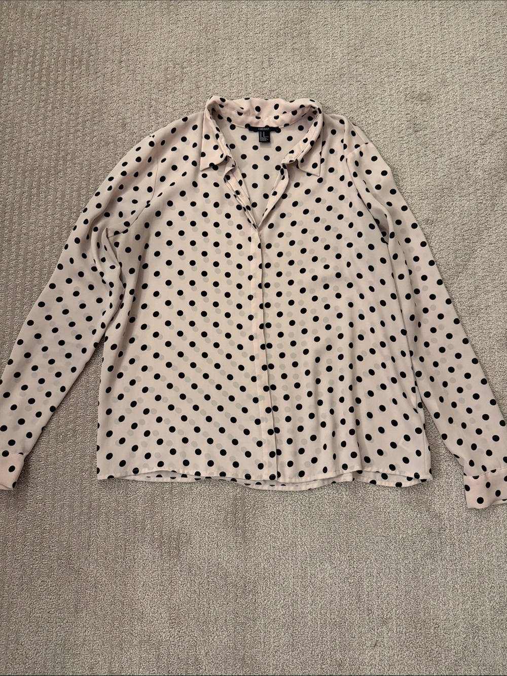 Forever 21 Blush Pink Polka Dot Button-Down Blouse